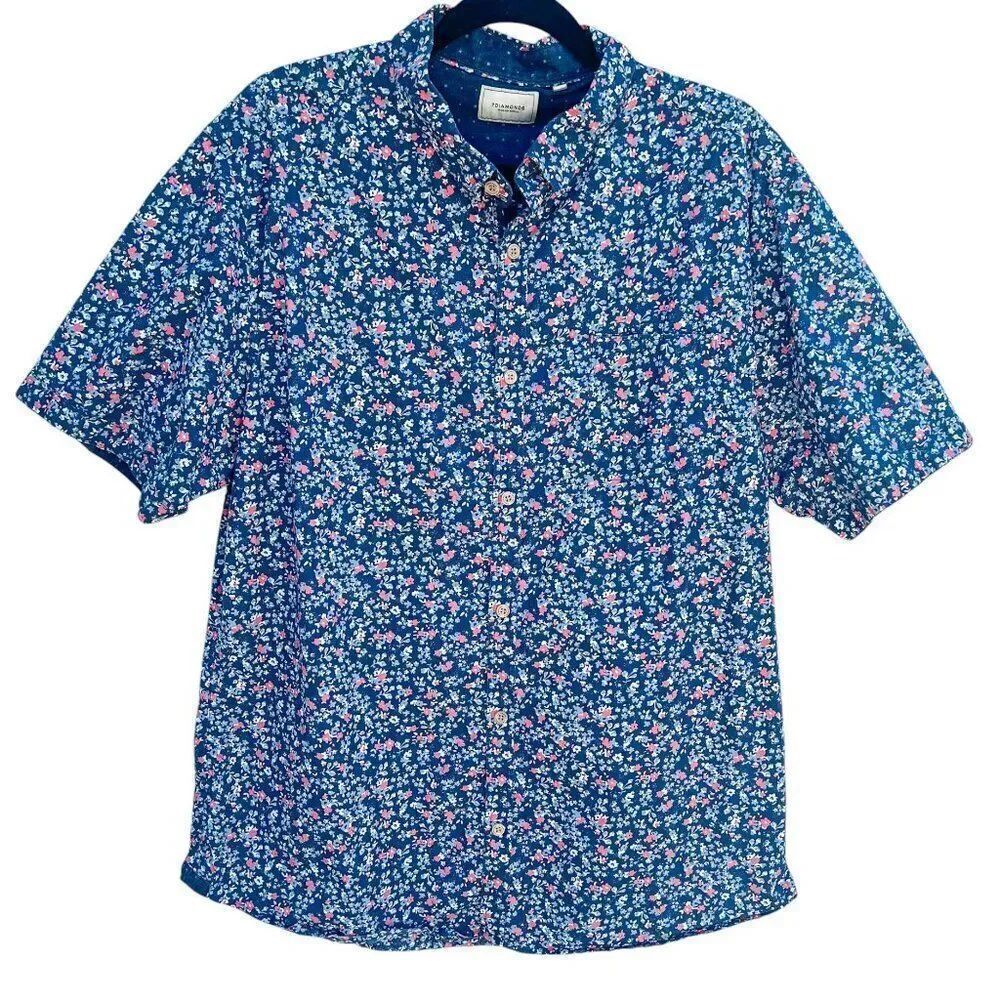 7 Diamonds Blue Short Sleeve Button Up Memories Live Floral Shirt Size XXL
